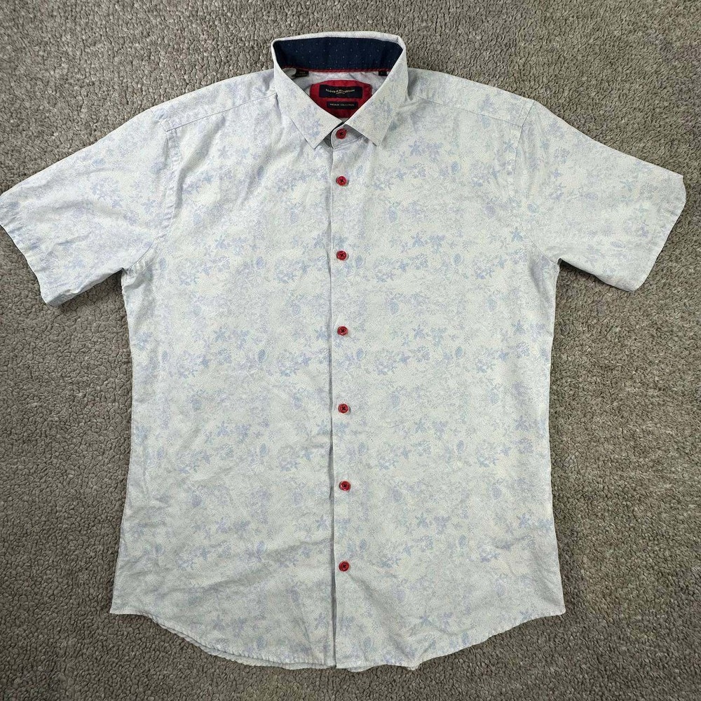 Lloyd & Jefferson Mens Blue Floral Short Sleeve Button Down Shirt Large CA07043